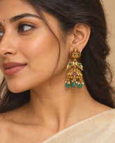 Devangana Lakshmi Emerald Bead Temple Earrings