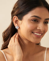 Silver Sparkling Flower Stud Earrings
