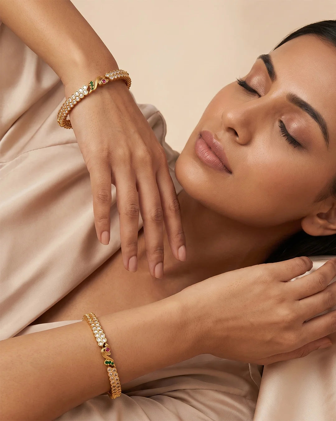 Emerald Ruby Accent Gold Bangles