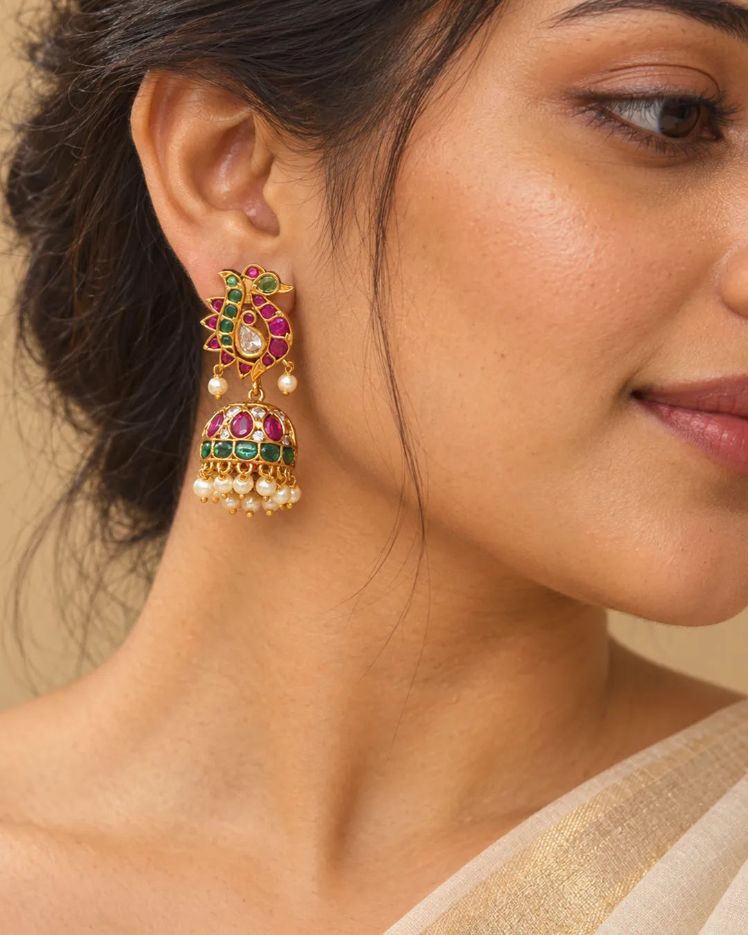 Madhurima Mayil Pearl Jhumka Earrings