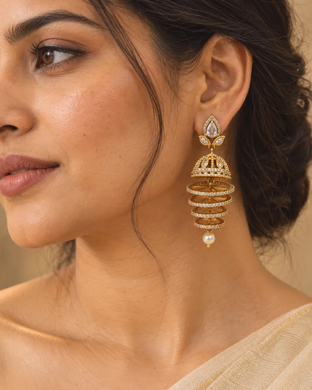 Samyukta Crystal Spiral Pearl Drop Earrings