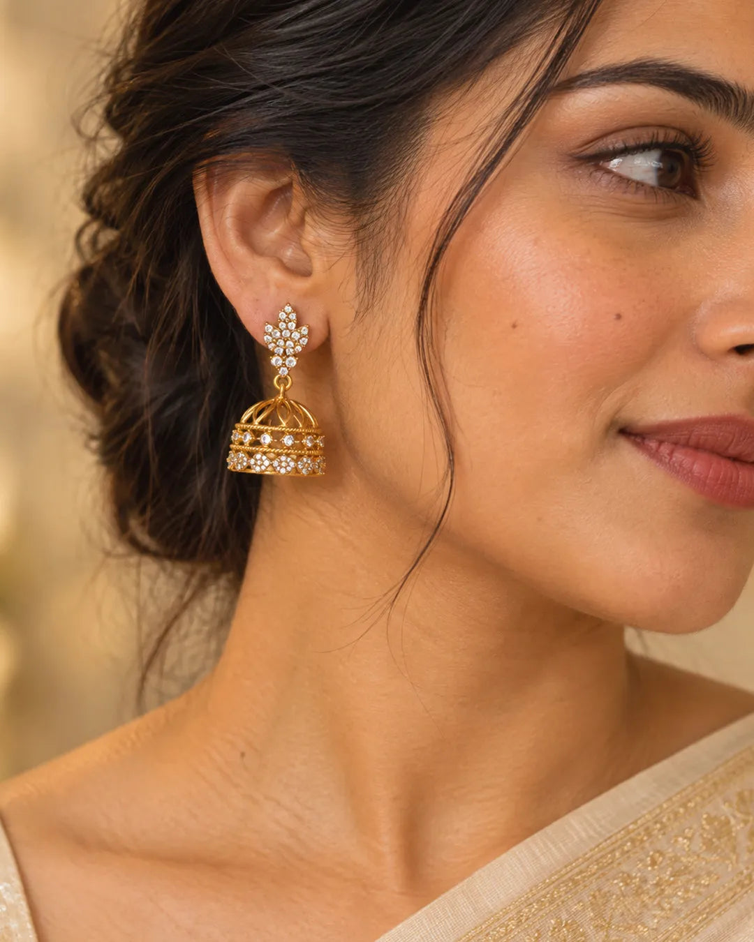 Aarini Crystal Lace Dome Jhumka Earrings