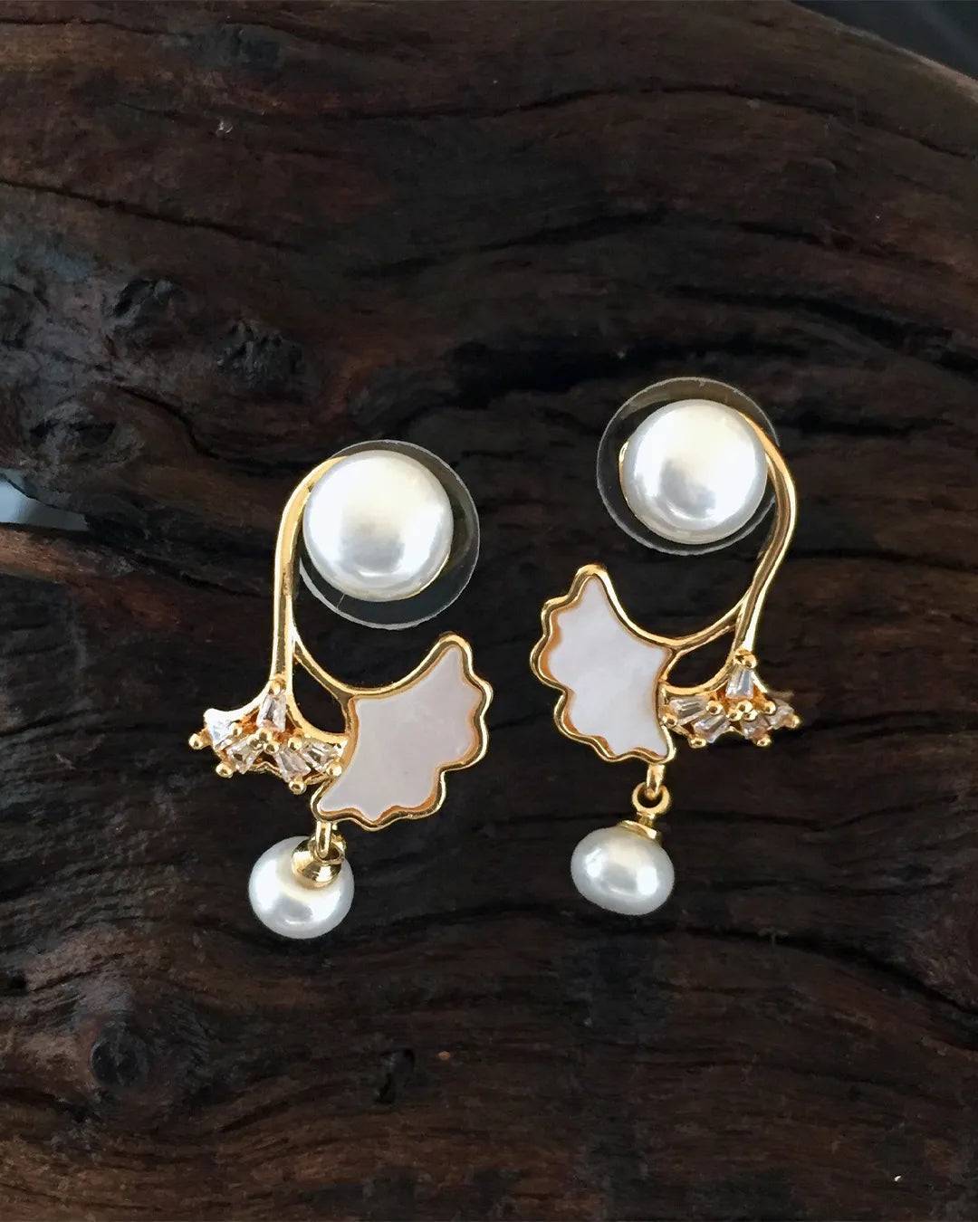 Silver Pearl & Leaf Drop Earrings