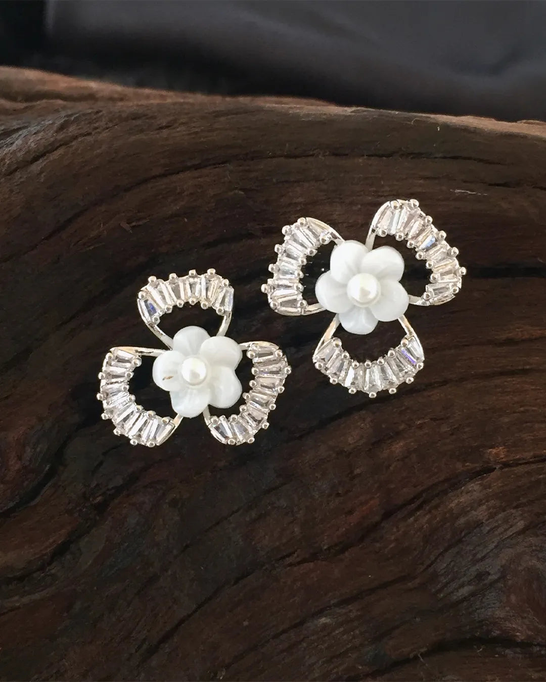 Silver Blossom Pearl Stud Earrings
