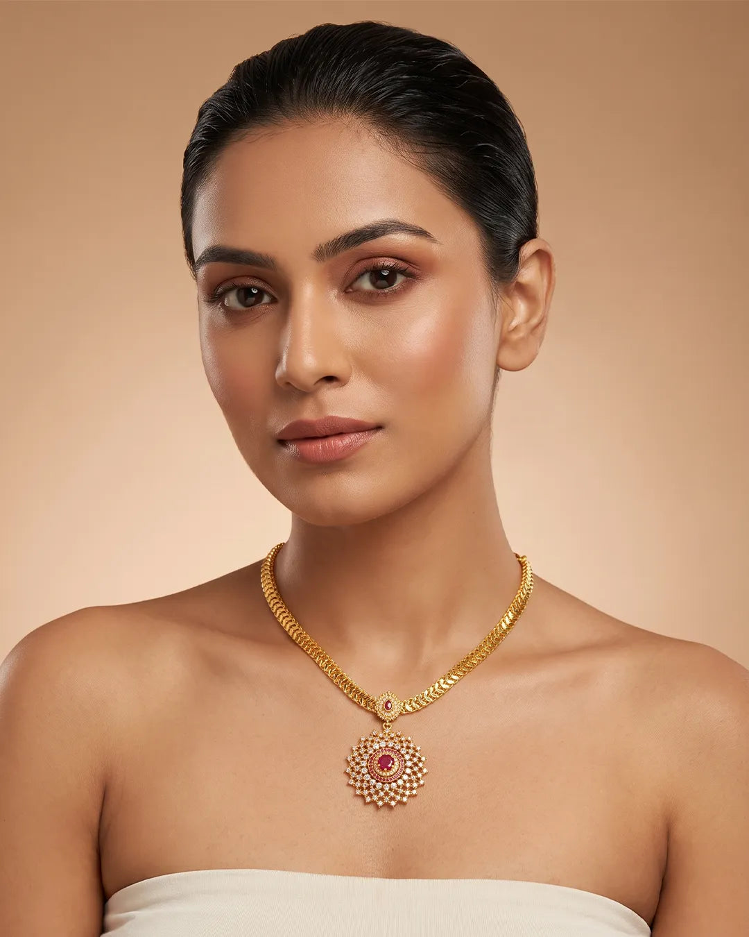 Ruby Sunburst Pendant Necklace