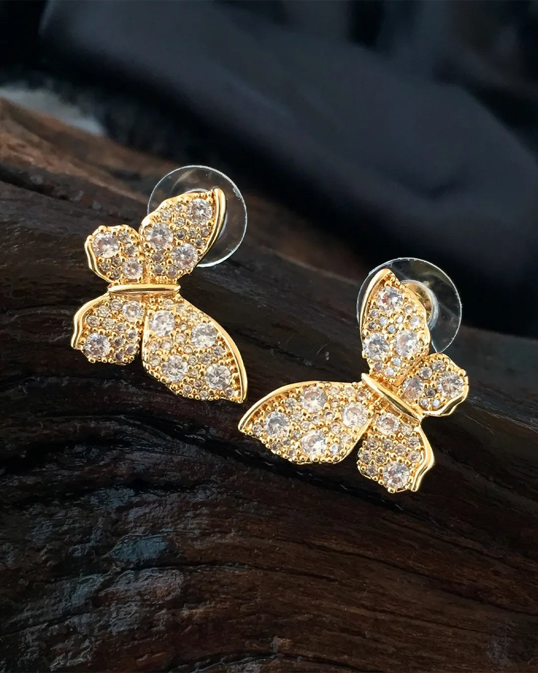 Golden Crystal Butterfly Earrings