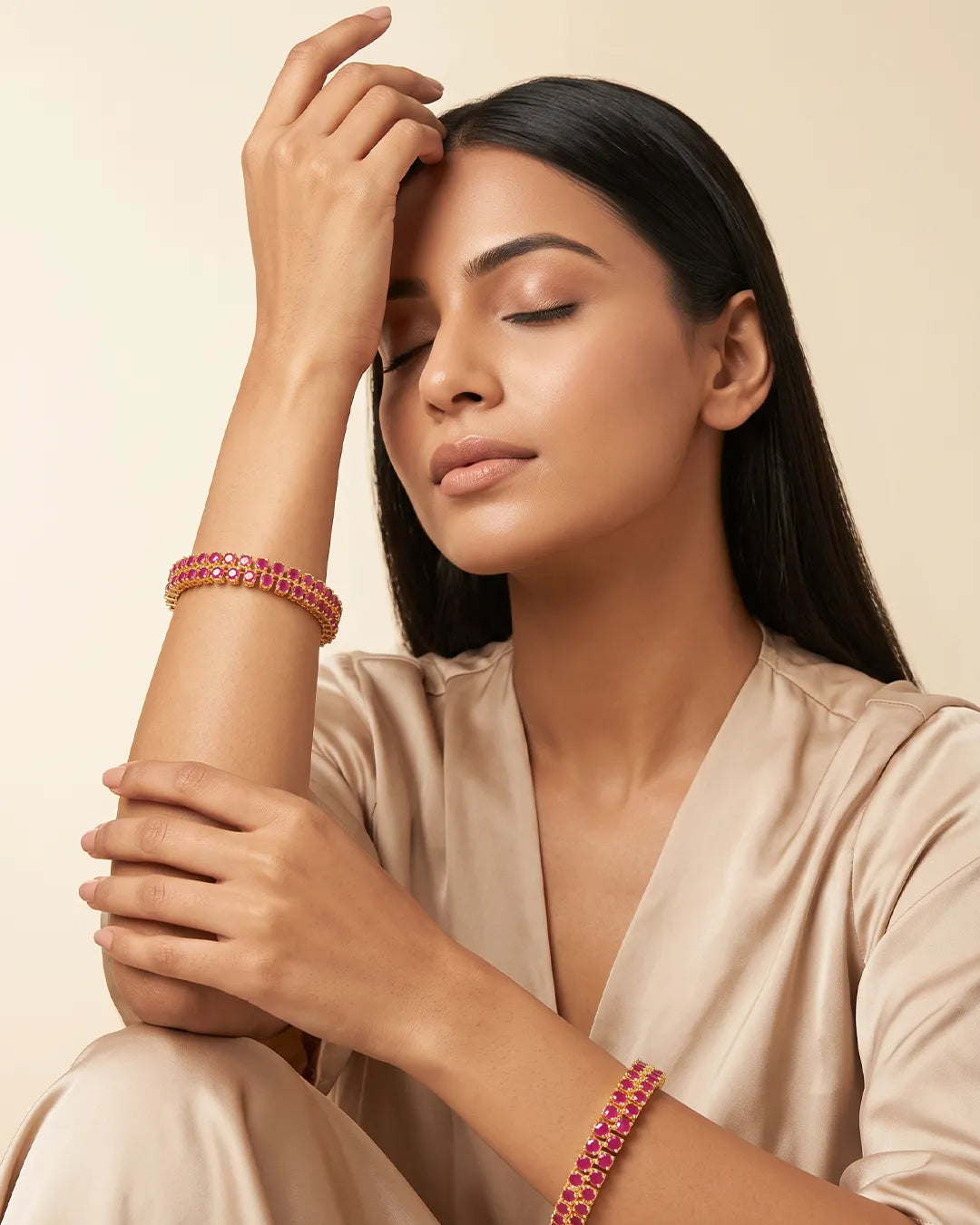 Ruby & Crystal Accent Bangles