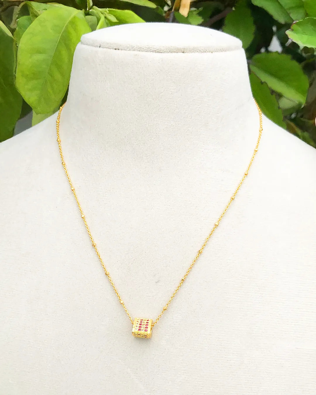 Aarika Ruby Cube Gold Chain