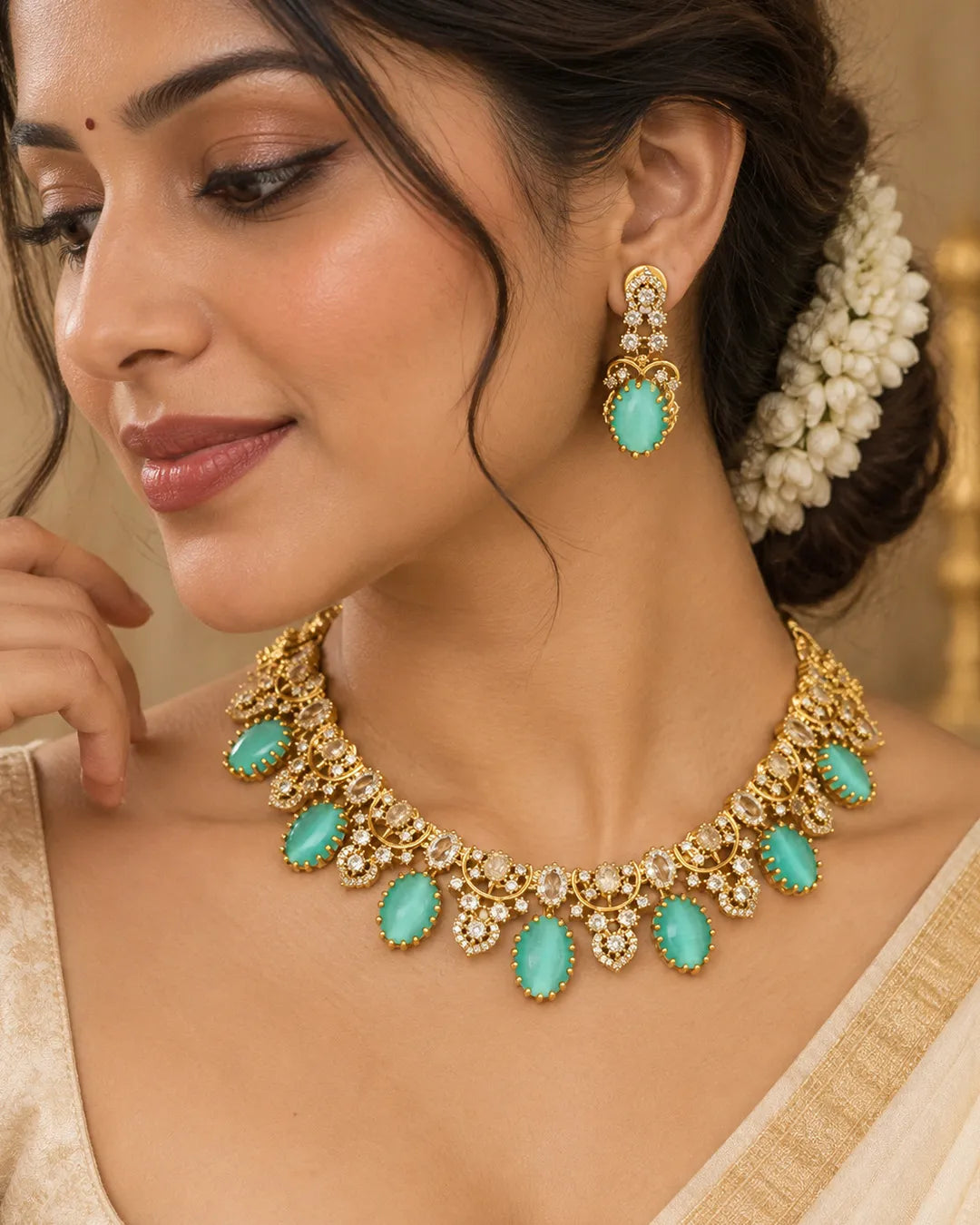 Aarika Turquoise Crystal Choker Set