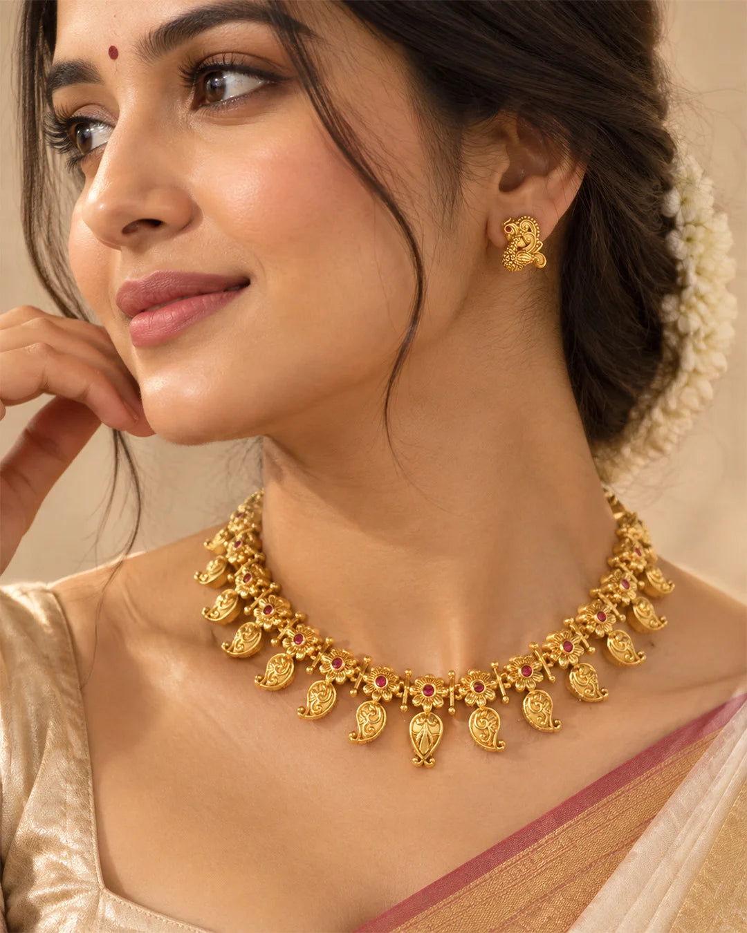 Anvika Ruby Peacock Heritage Necklace Set
