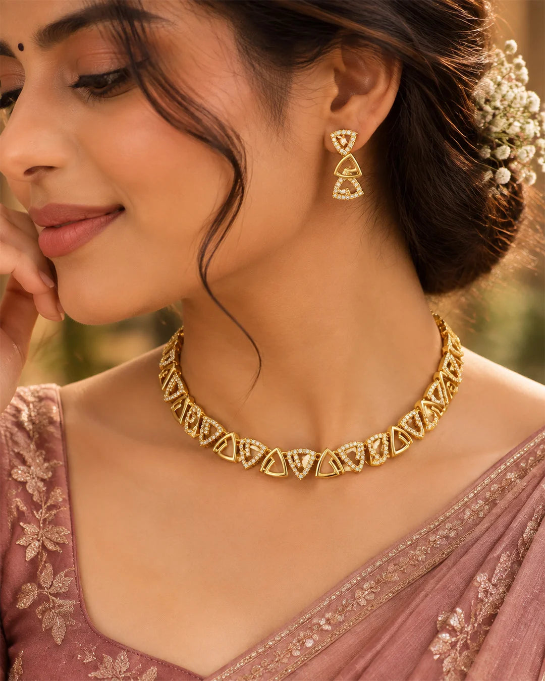 Aurelia Golden Geometric Crystal Necklace Set