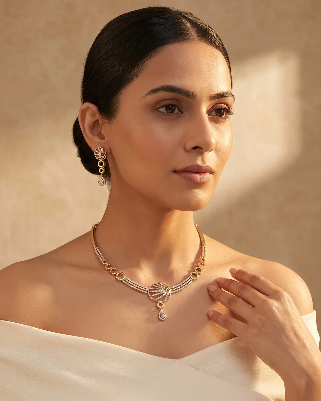 Aurevina Spiral Crystal Halo Statement Necklace Set