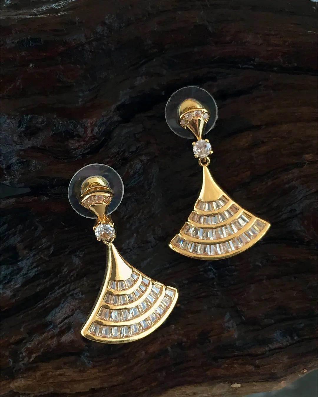 Crystal Fan Gold Drop Earrings