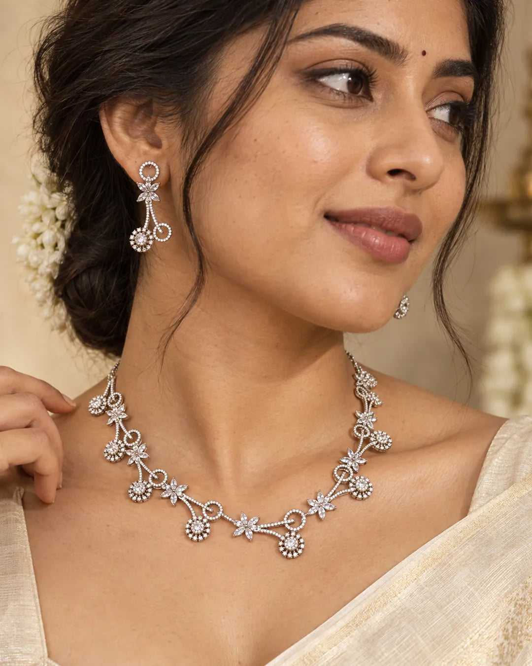 Elara Crystal Blossom Necklace Set