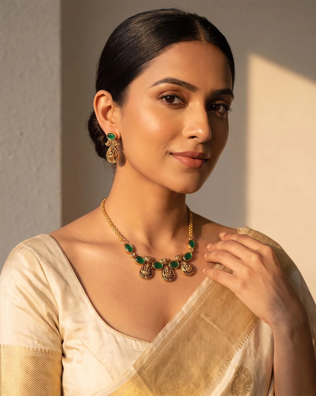 Elyvara Emerald Lakshmi Heritage Necklace Set