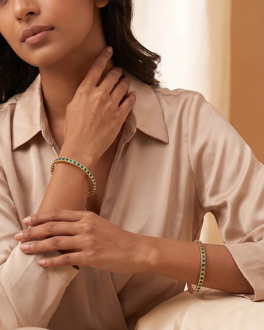 Emerald Accent Gold Bangles