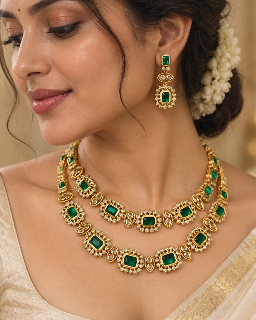 Emerald Royale Kundan Necklace Set