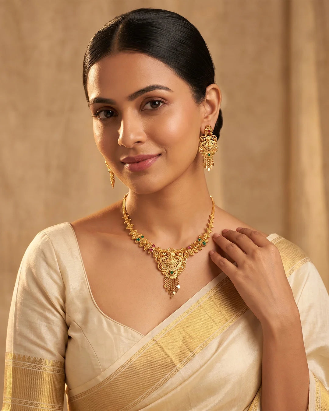 Eshvanya Lakshmi Pearl Cascade Heritage Necklace Set