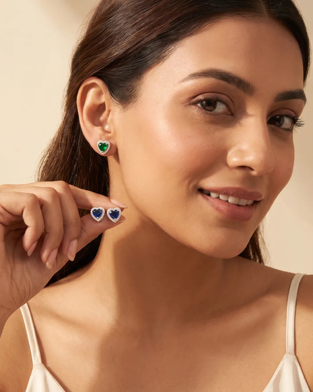 Gemstone Heart Stud Earrings