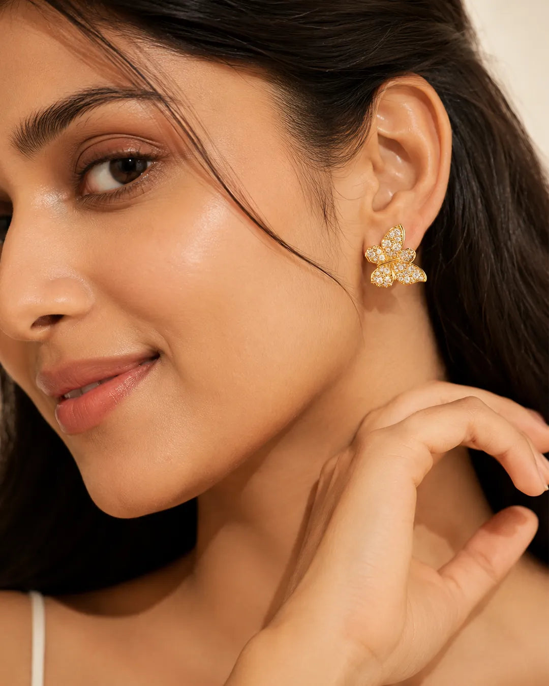 Golden Crystal Butterfly Earrings
