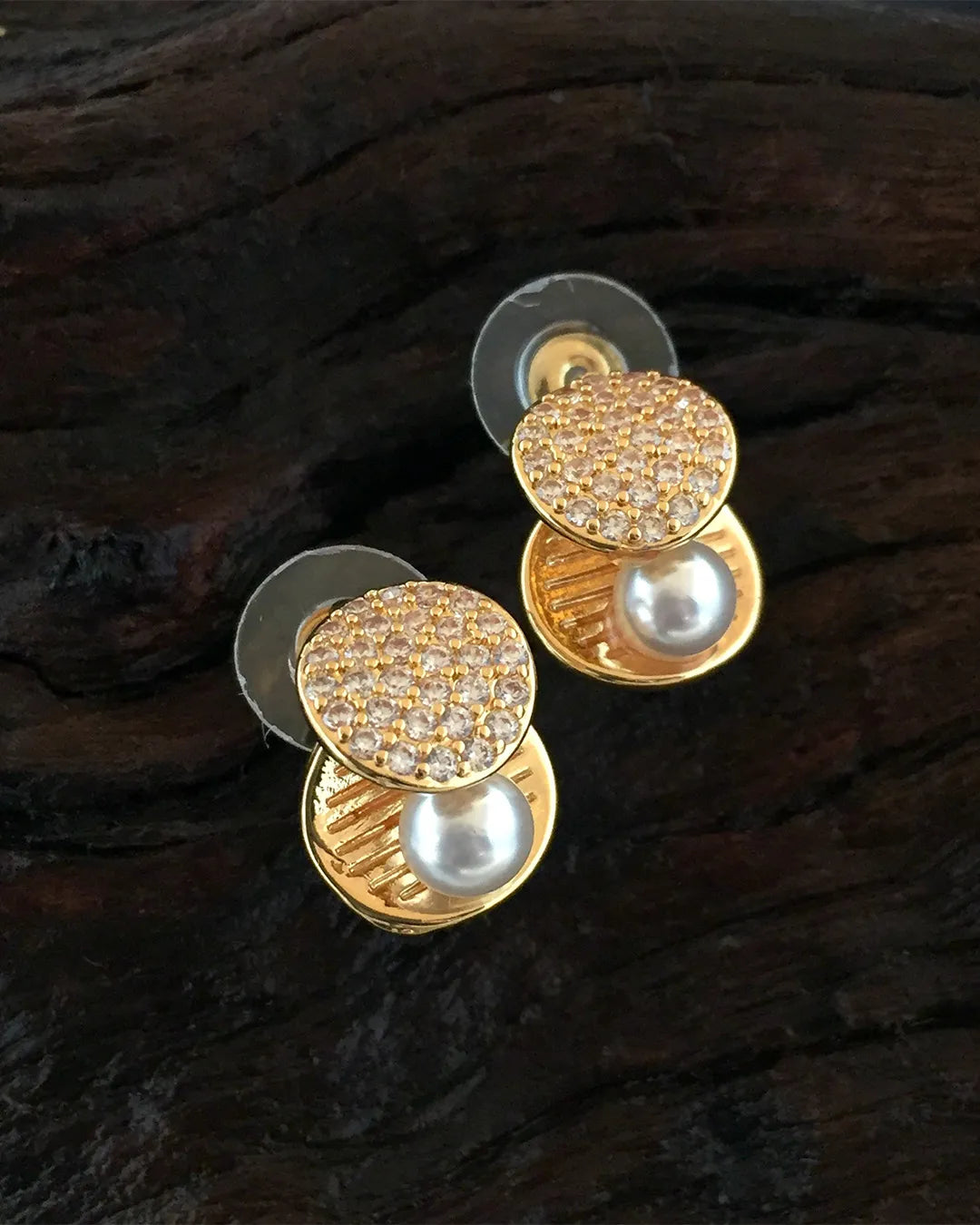 Golden Pearl Duo Stud Earrings