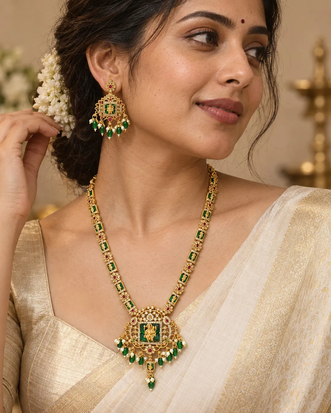 Haritha Lakshmi Emerald Necklace Set