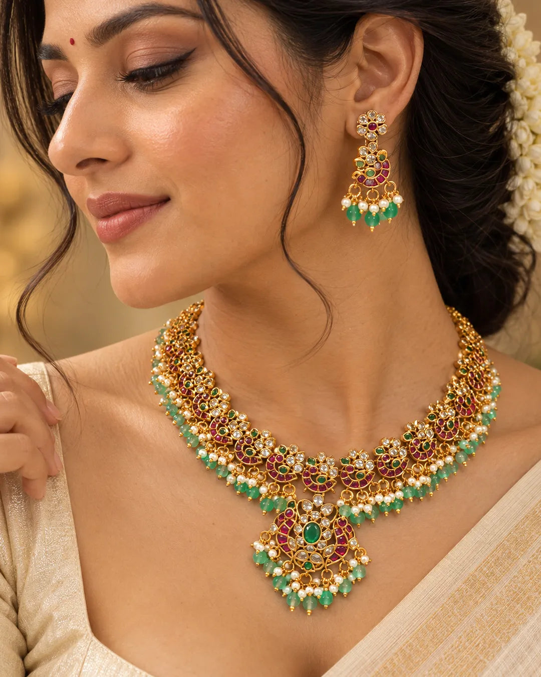 Meenakshi Emerald Ruby Bridal Haaram