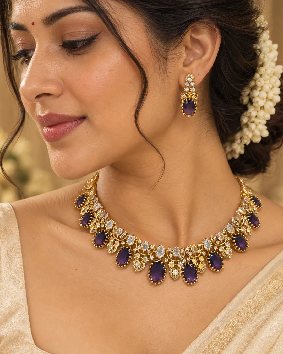 Nayantara Amethyst Drop Kundan Necklace Set