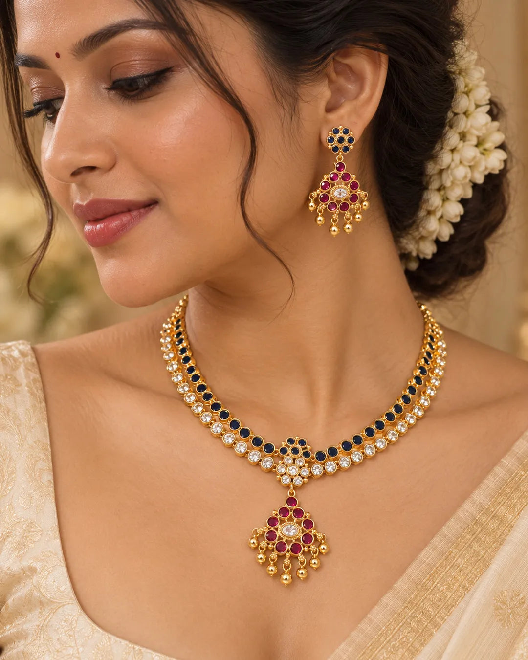 Neelambari Ruby Sapphire Necklace Set