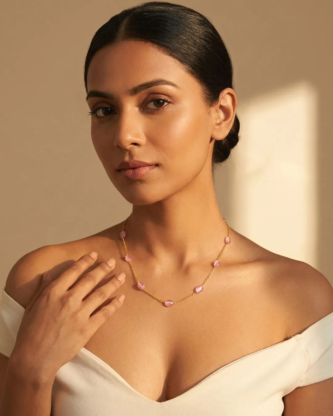 Pavika Blush Bead Gold Chain