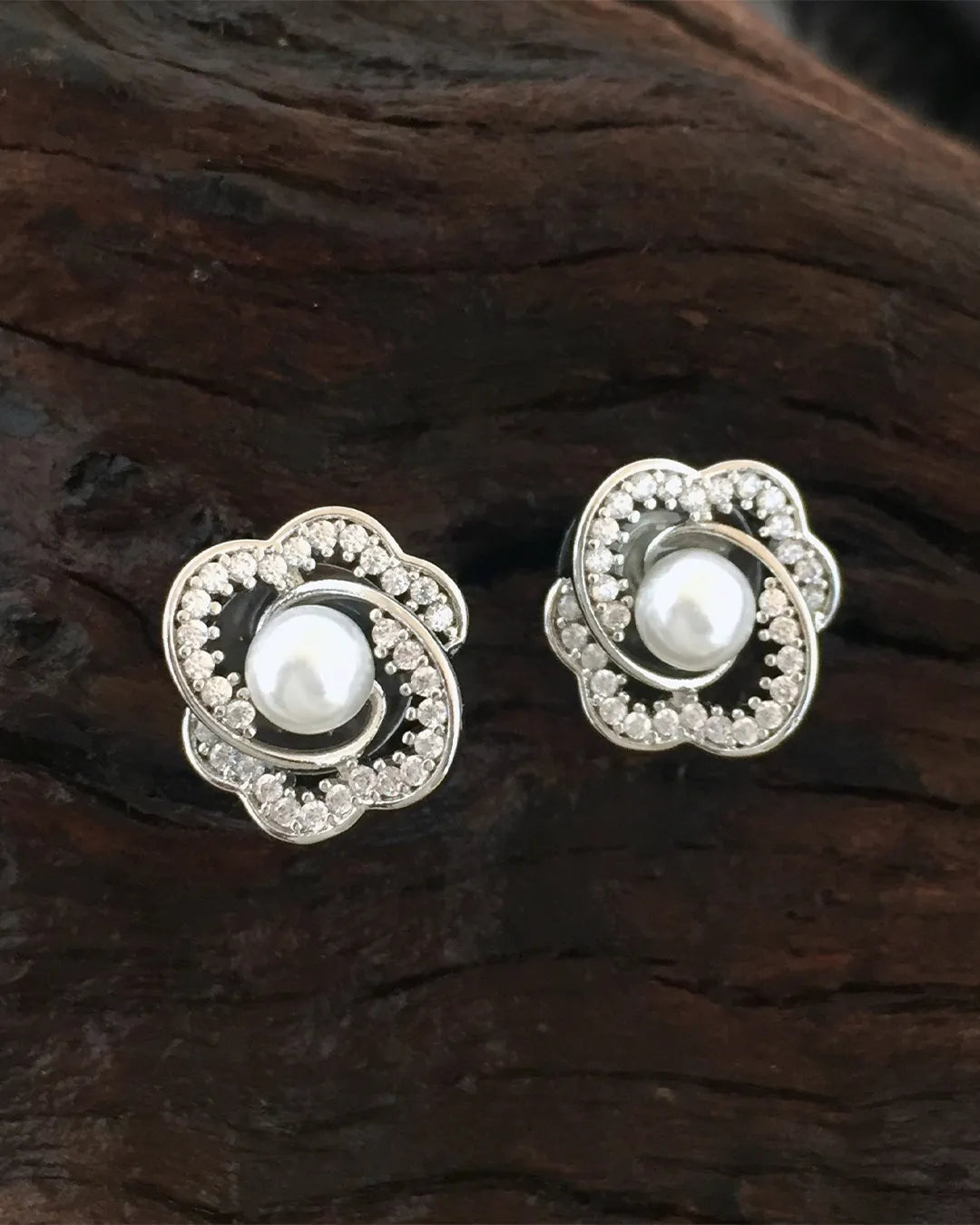 Silver Pearl Spiral Stud Earrings