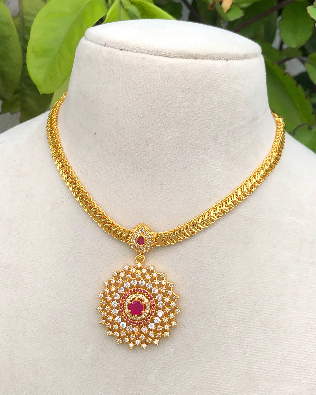 Ruby Sunburst Pendant Necklace