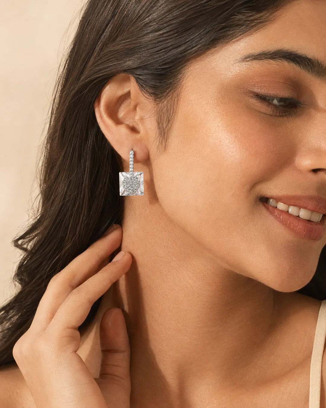 Radiant Heart & Crystal Drop Earrings