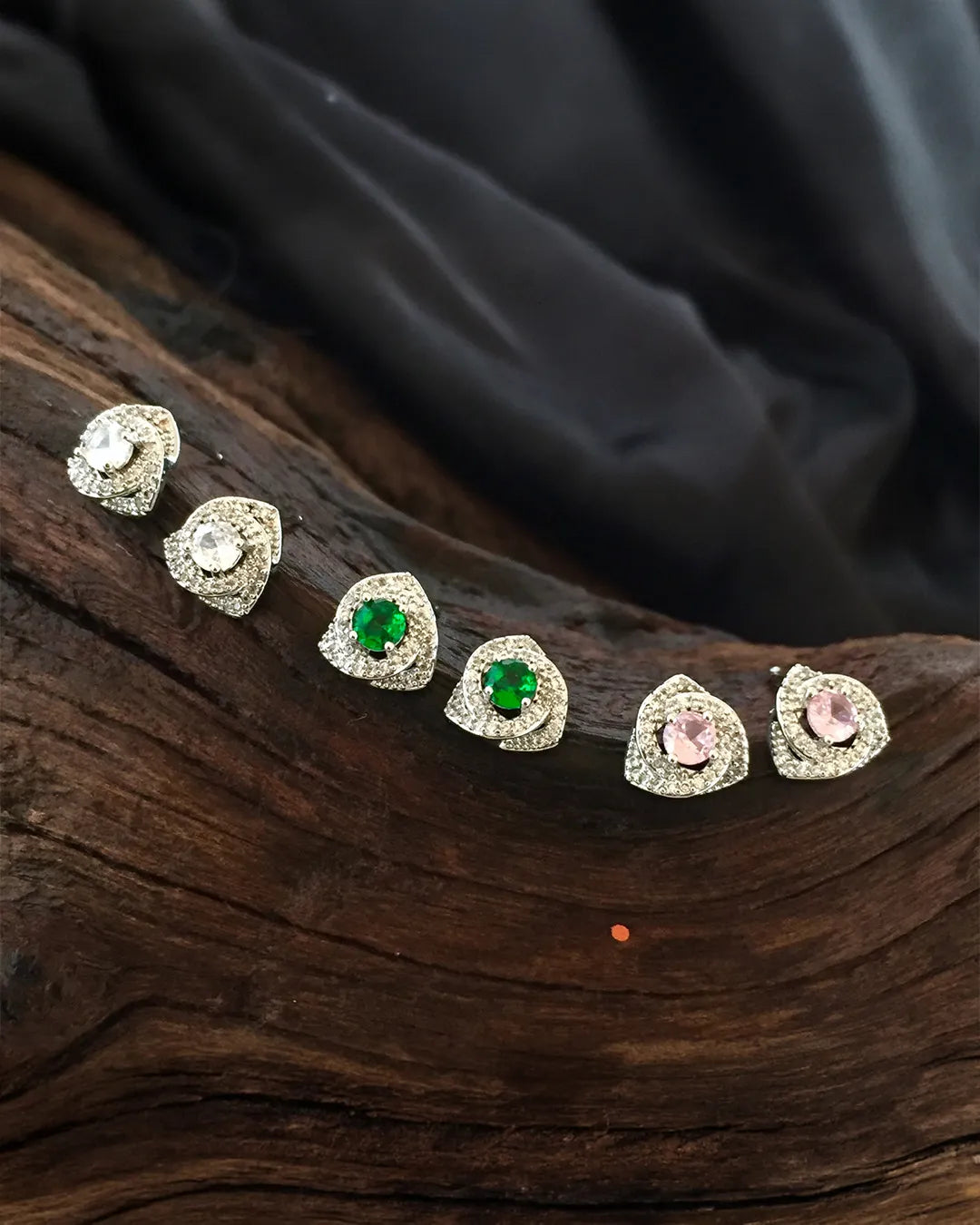 Rainbow Gem Heart Stud Earrings