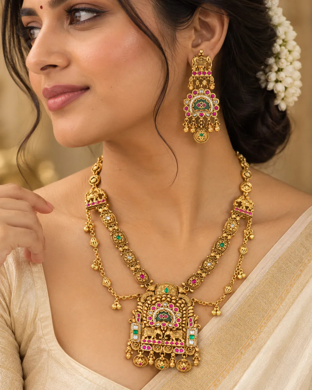 Rajvanshi Kundan Temple Necklace Set
