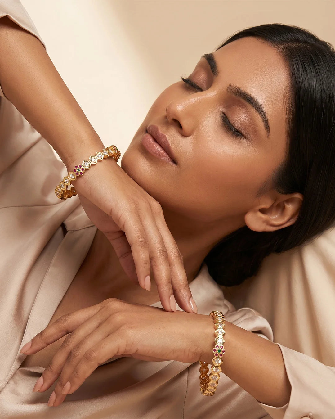 Ruby Accent Gold Bangles