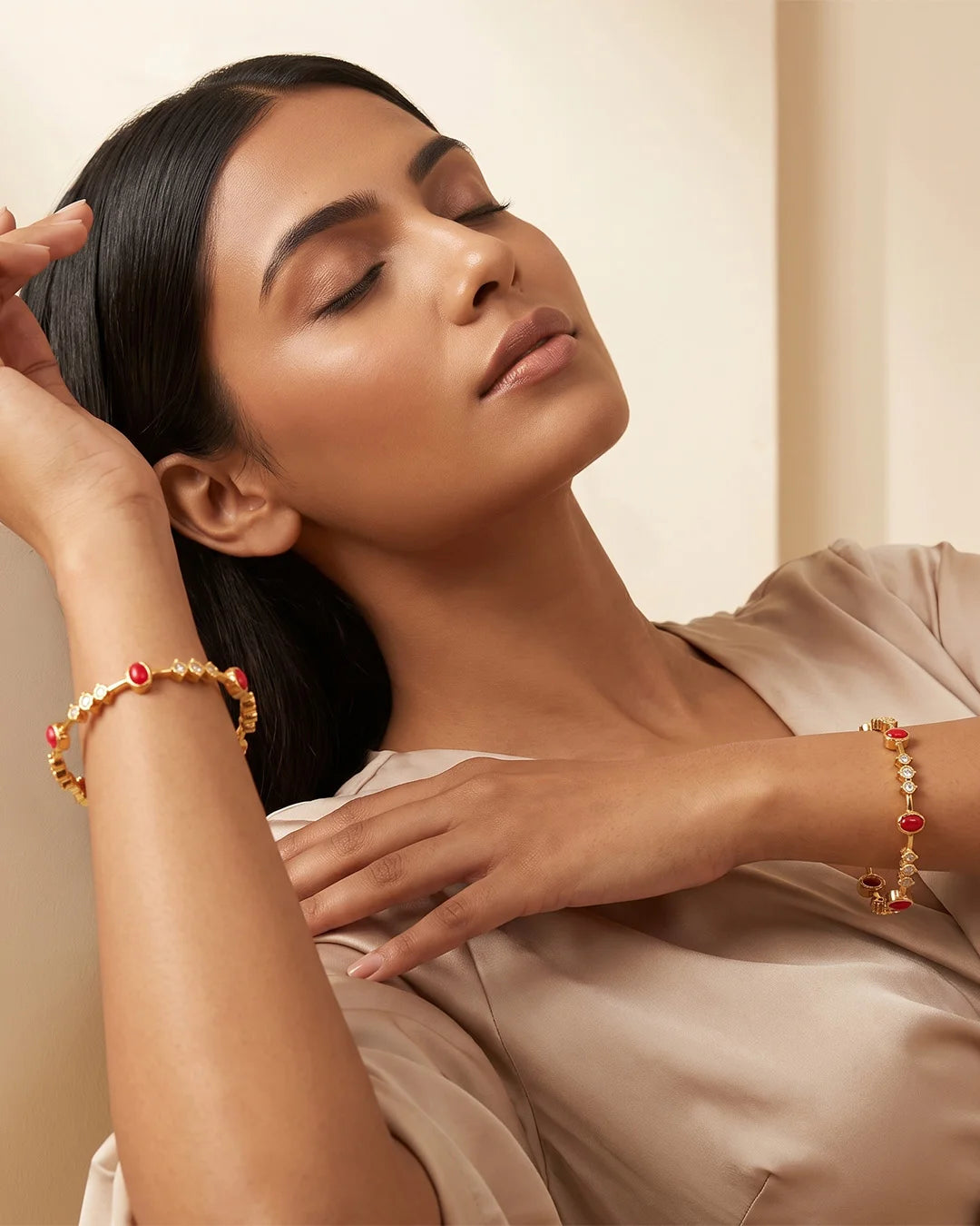Ruby Stone Accent Gold Bangles