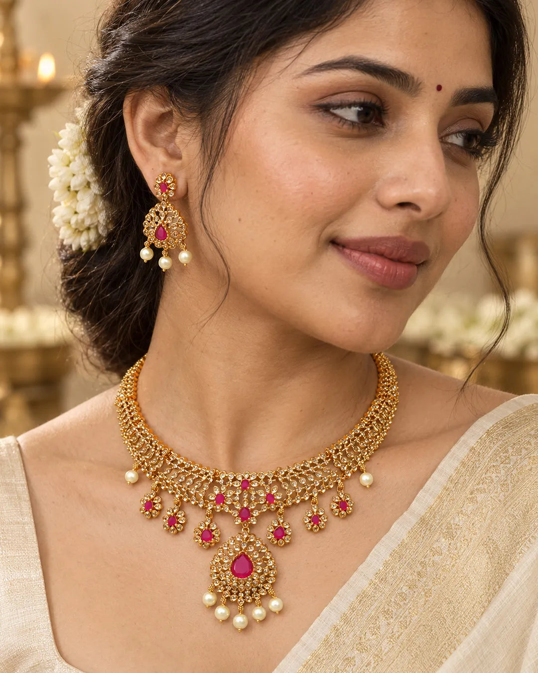 Ruhani Ruby Pearl Choker Set