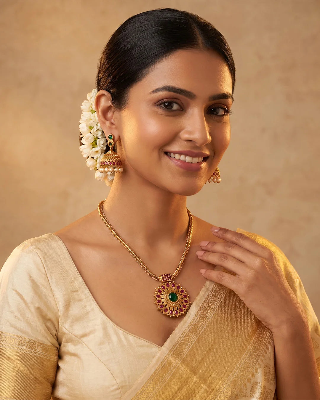Sharvani Emerald Ruby Mandala Heritage Necklace Set