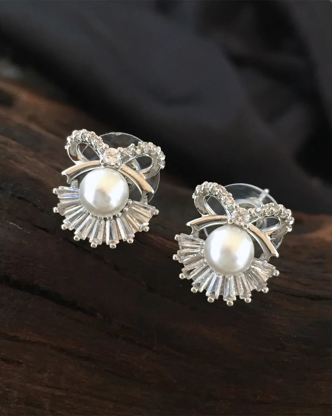Silver Butterfly Pearl Studs