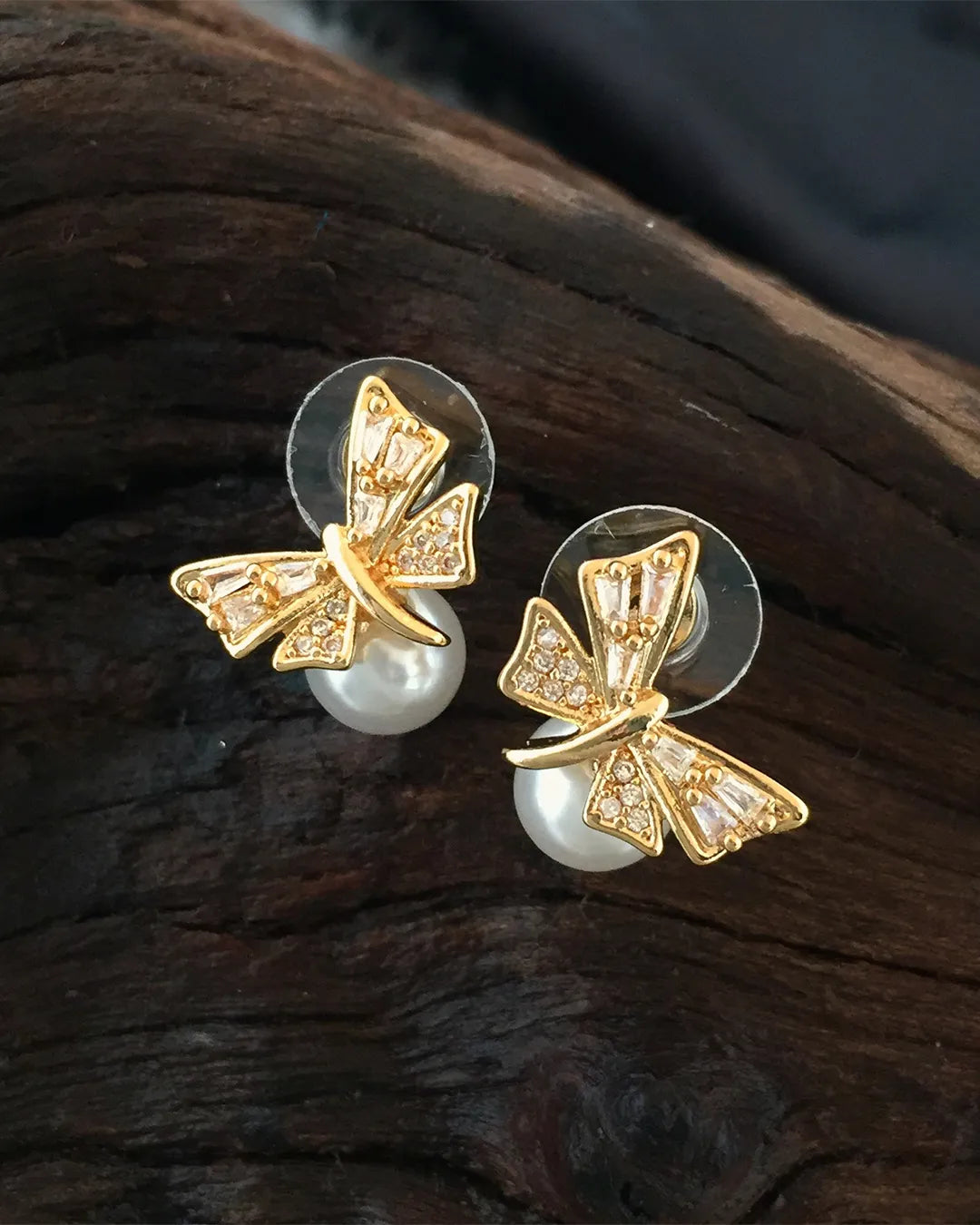 Sparkling Butterfly Pearl Earrings