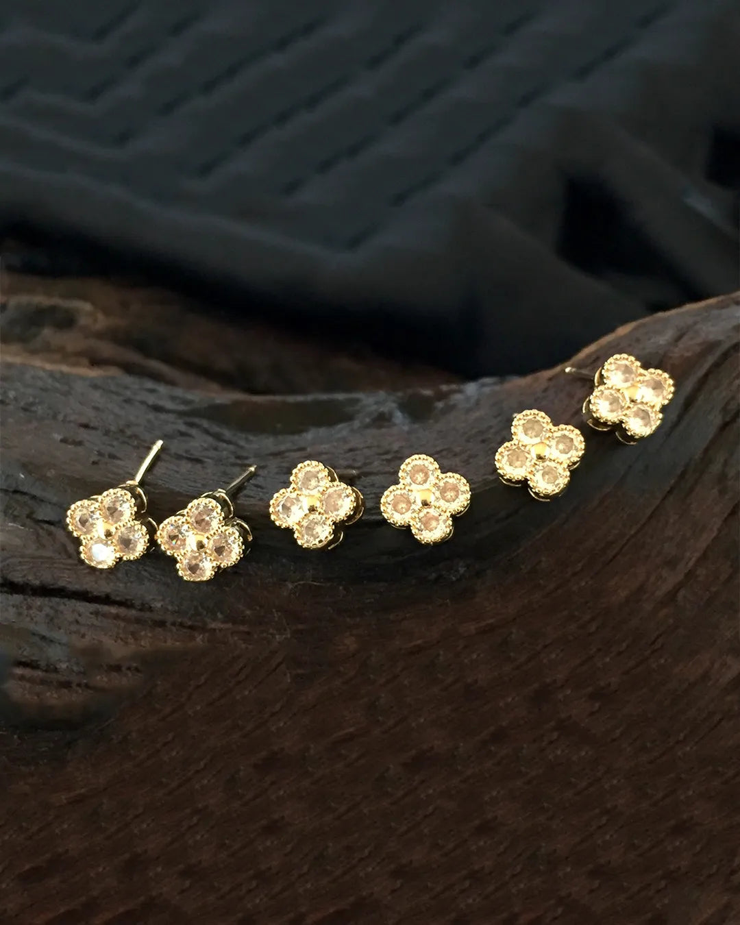 Sparkling Floral Gold Stud Earrings