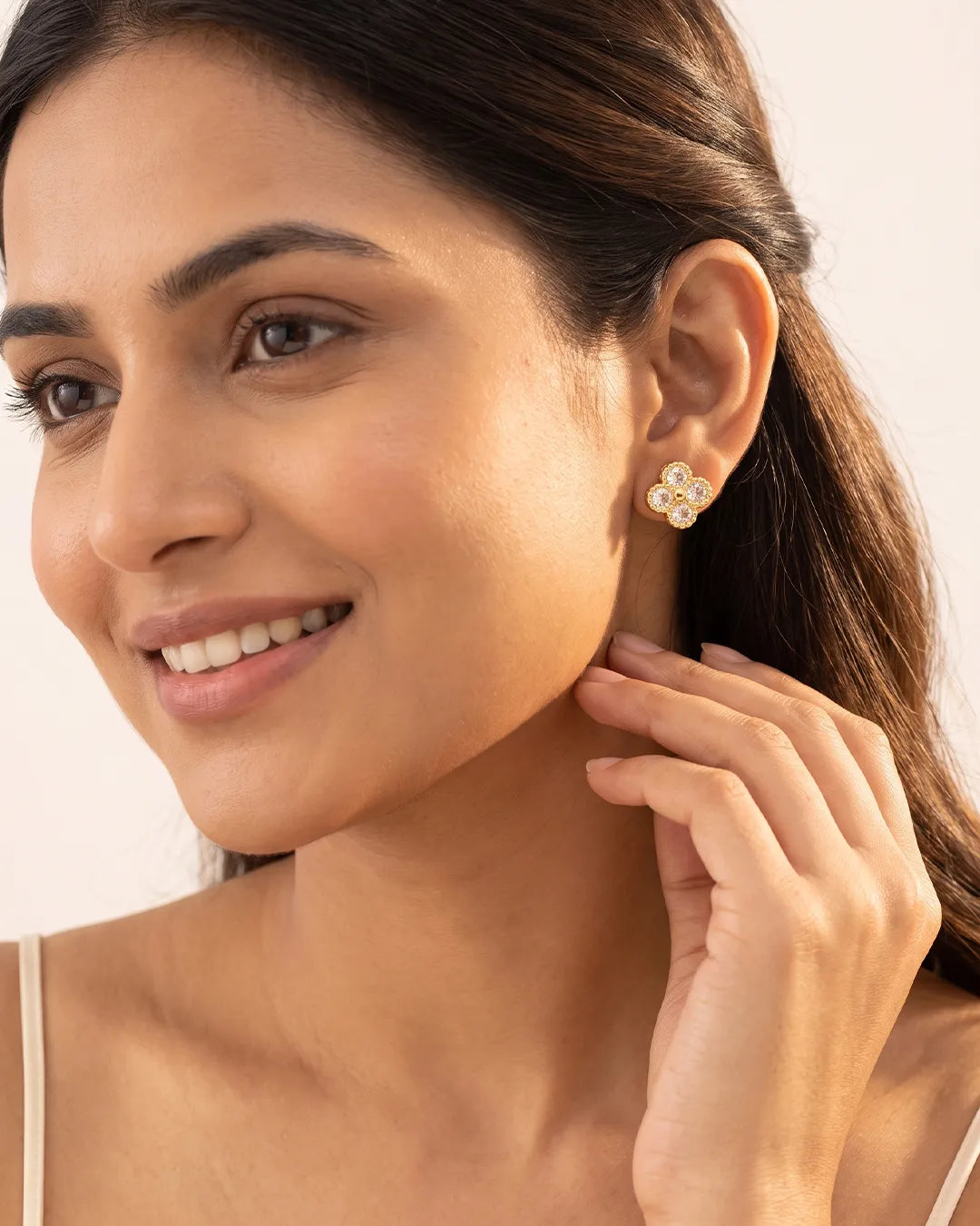 Sparkling Floral Gold Stud Earrings