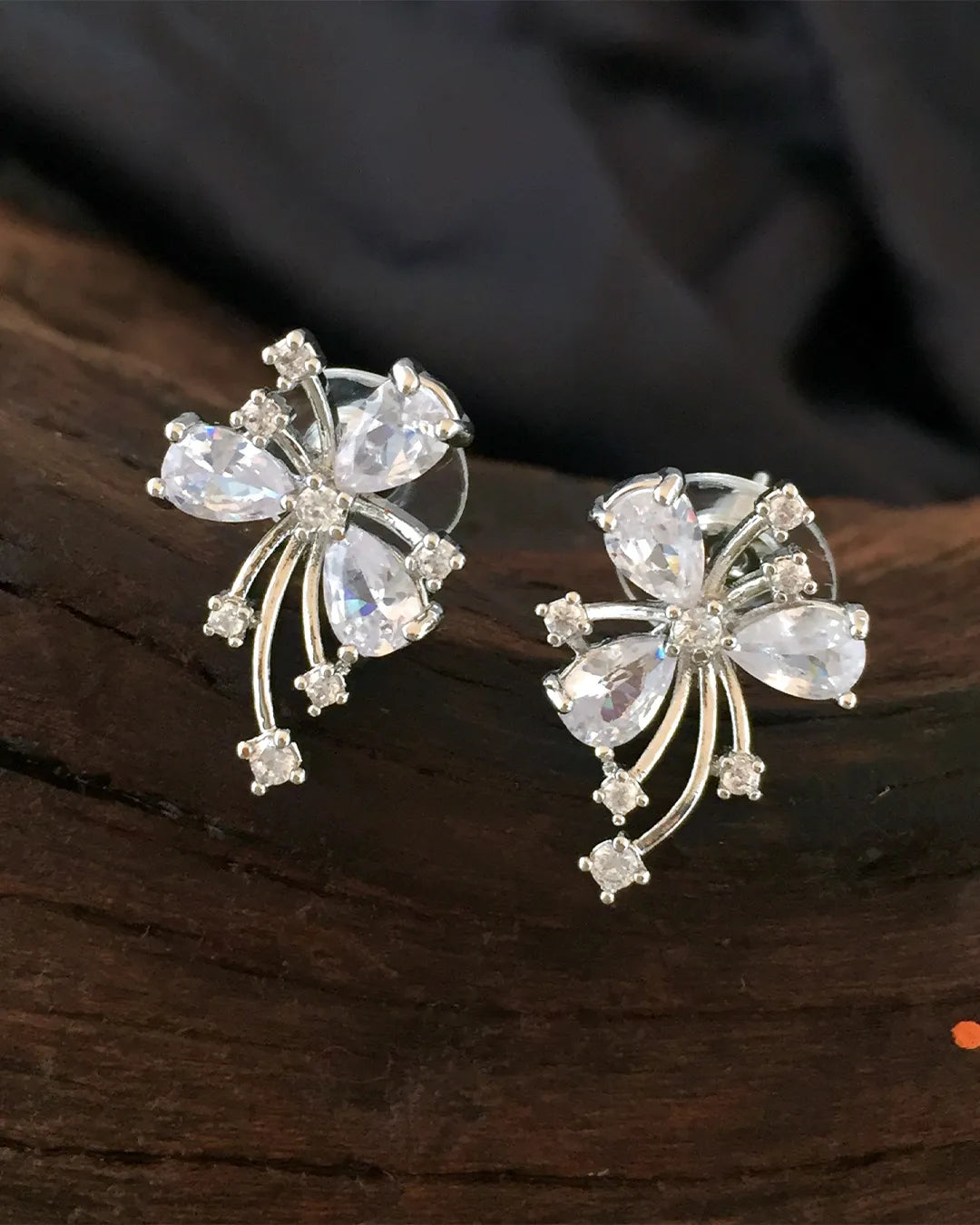 Sparkling Floral Silver Studs