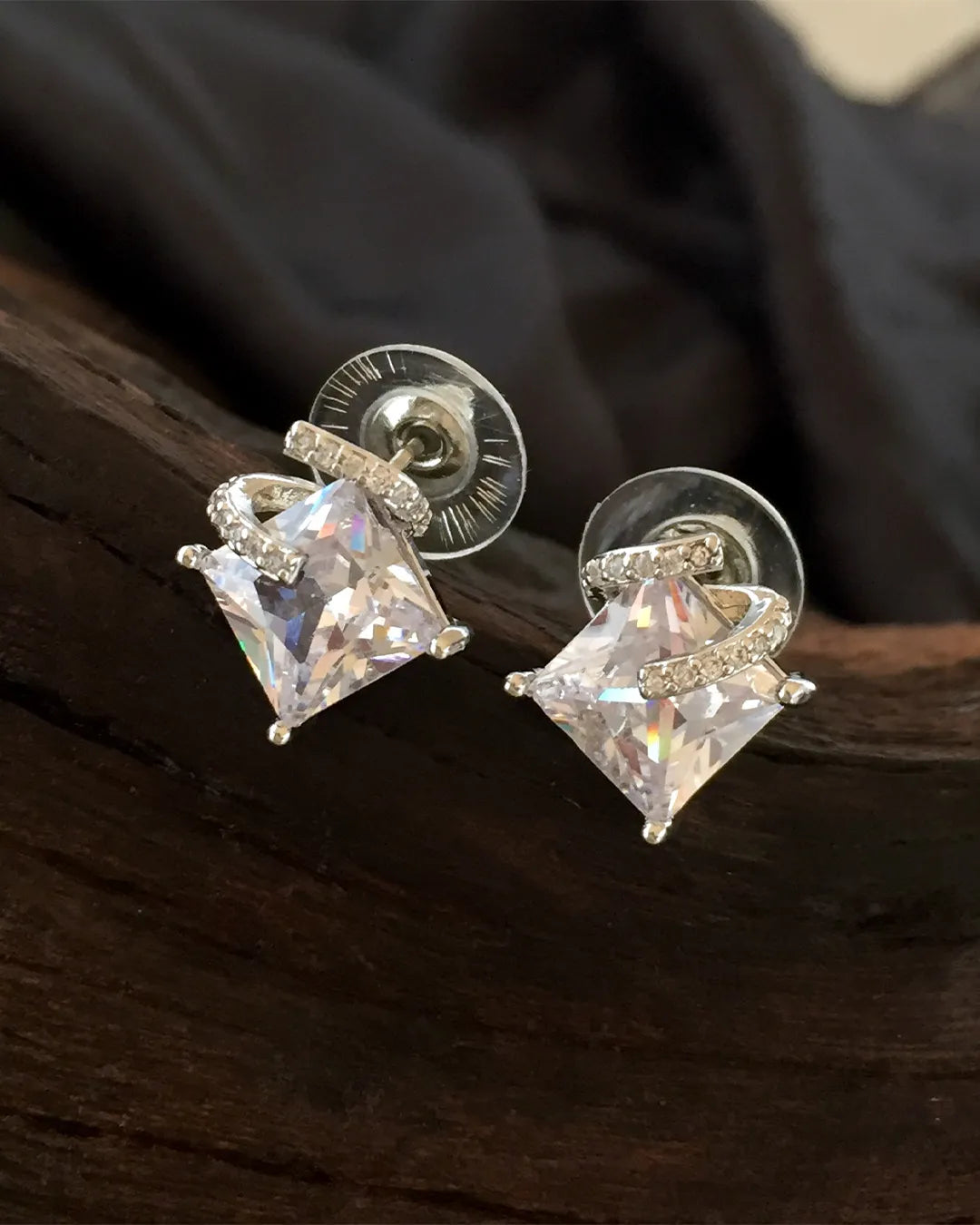 Sparkling Silver Square Drop Earrings