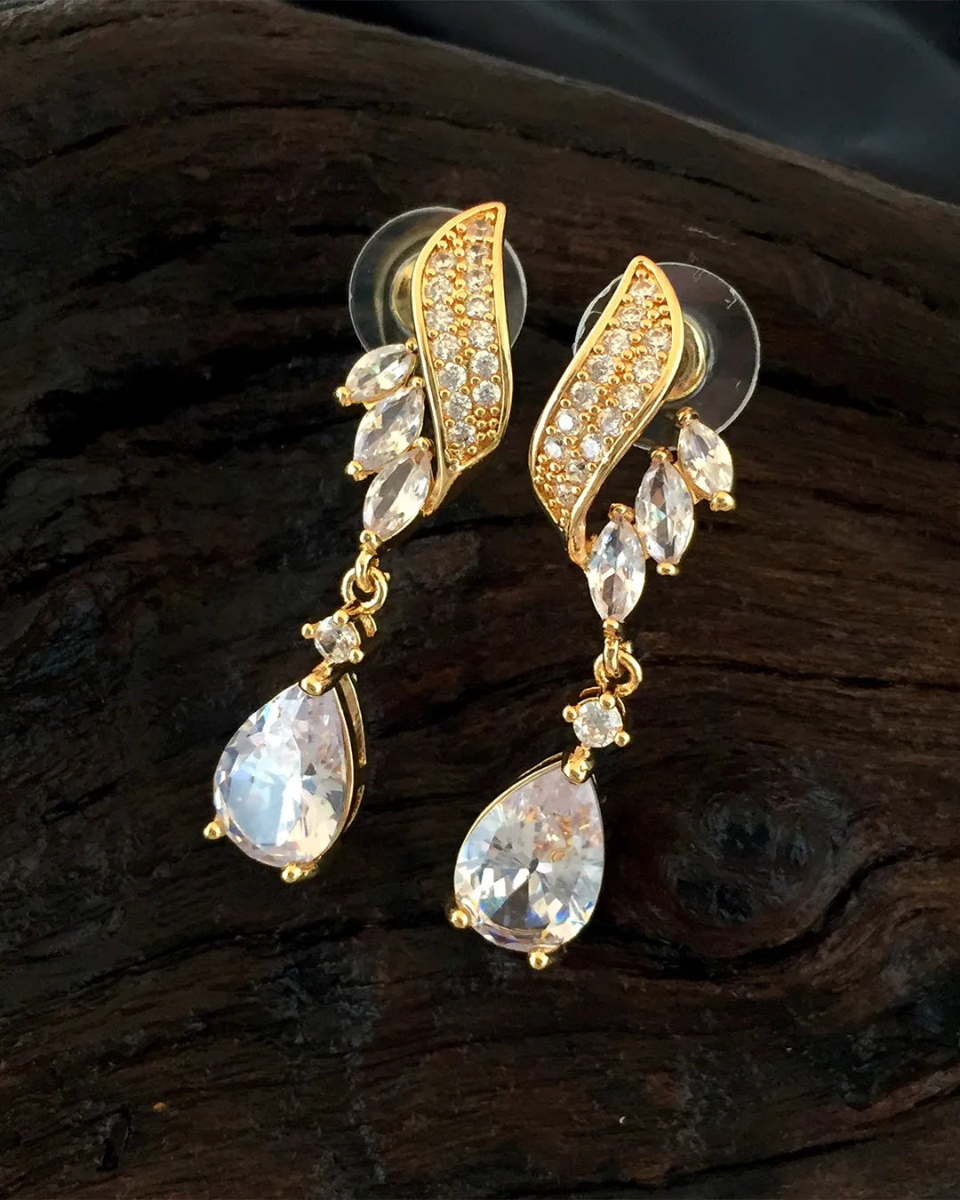 Sparkling Teardrop Leaf Earrings