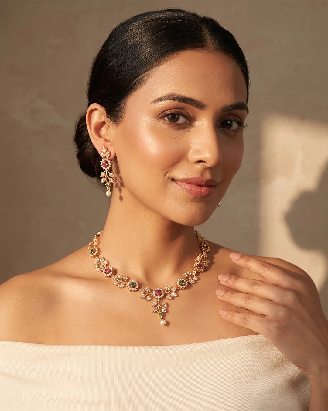 Virelle Ruby Emerald Blossom Vine Heritage Necklace Set